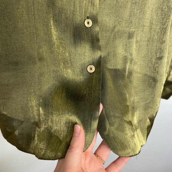 VINTAGE Liz Claiborne metallic sheen green bronze buttons down blouse - Picture 4 of 7